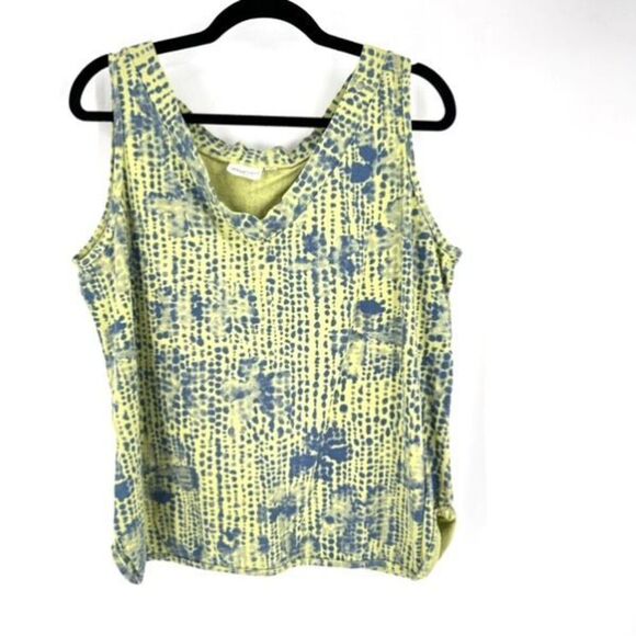 Prairie Cotton 100% Cotton Printed Lime Green &‎ Blue Tank Top Size XL - Picture 2 of 9